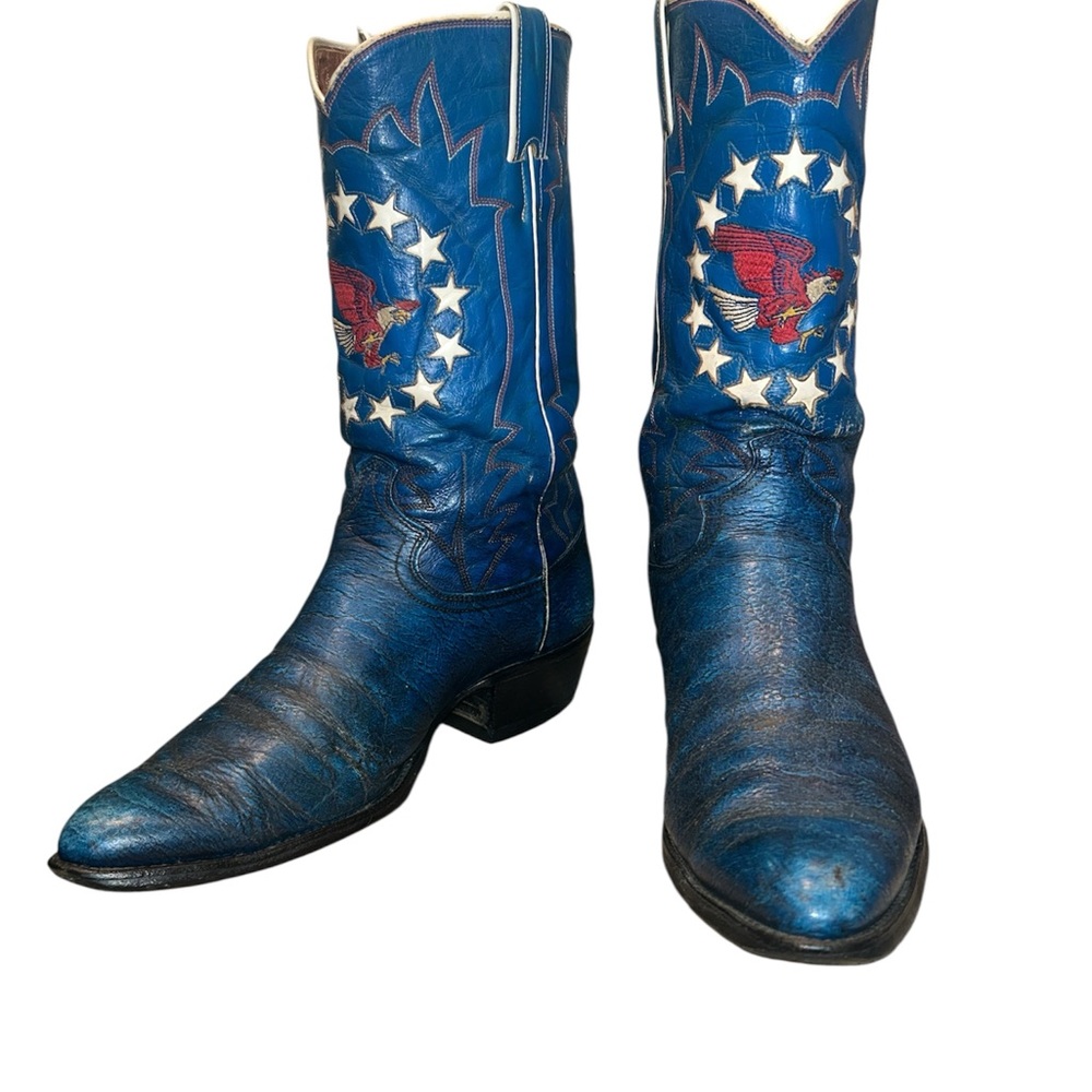 Justin Historic Blue 1776 American Westen Cowboy Boots Size 9.5